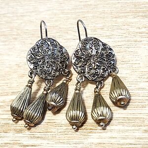 LC Elegant Silver and Gold Toned Dangle Earrings Fashion Jewelry